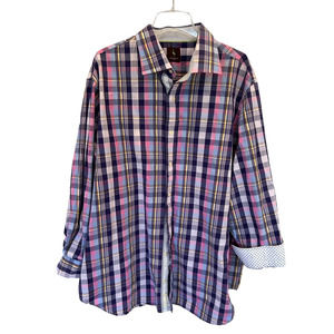 EUC Tailor Byrd Pastel Blue‎ Pink Plaid Button Up Long Sleeve Flip Cuff Size 2XL